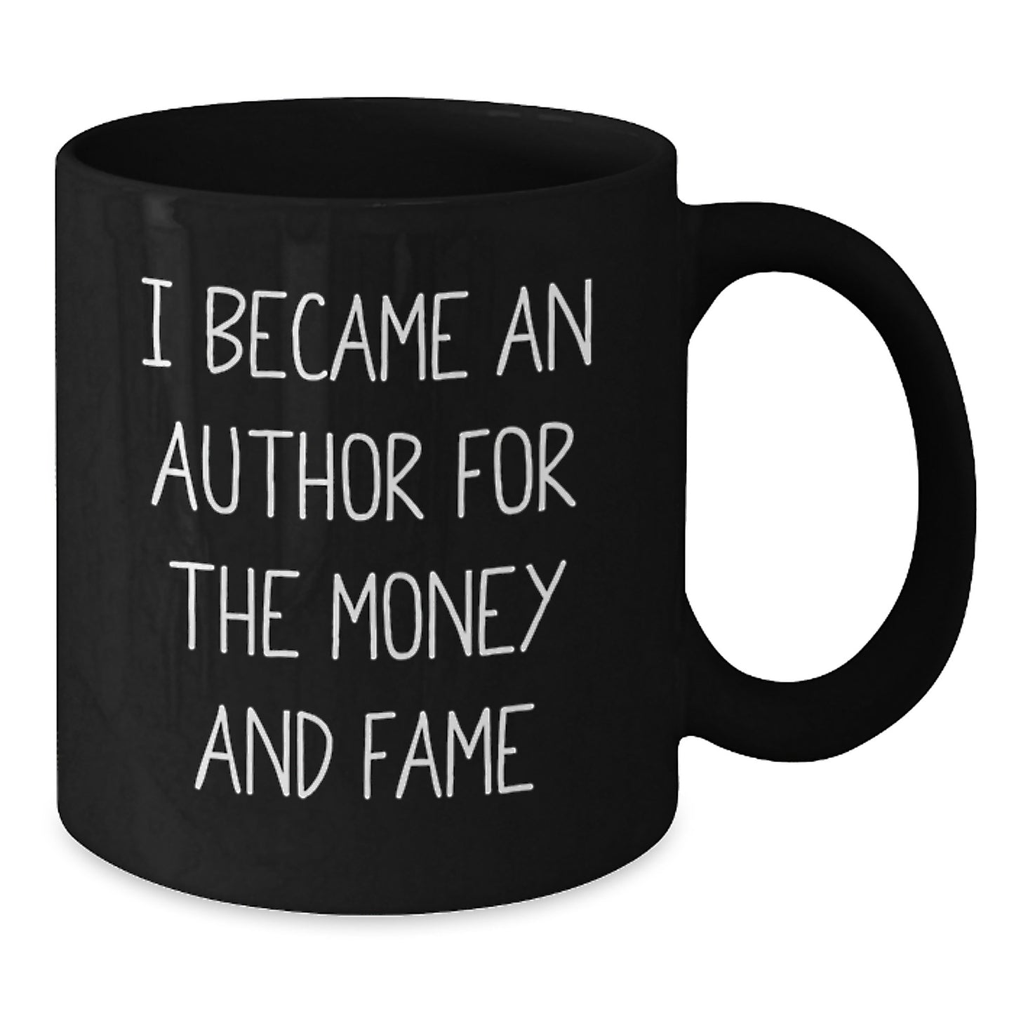 Funny Author Gifts from Friends for Author's Christmas Morning Black Coffee Mug - I Became An Author For The Money And Fame Gift - Additional