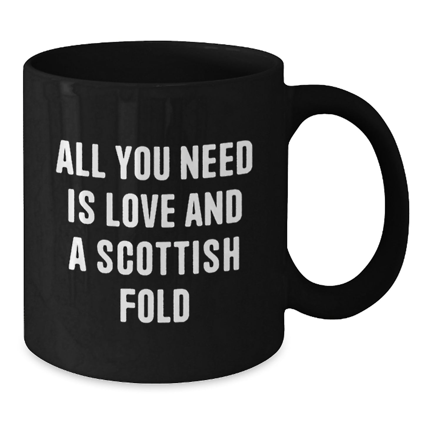 Scottish Fold Cat Lover Gifts from Men to Women, Unique Black Coffee Mug, All You Need Is Love And A Scottish Fold - Additional
