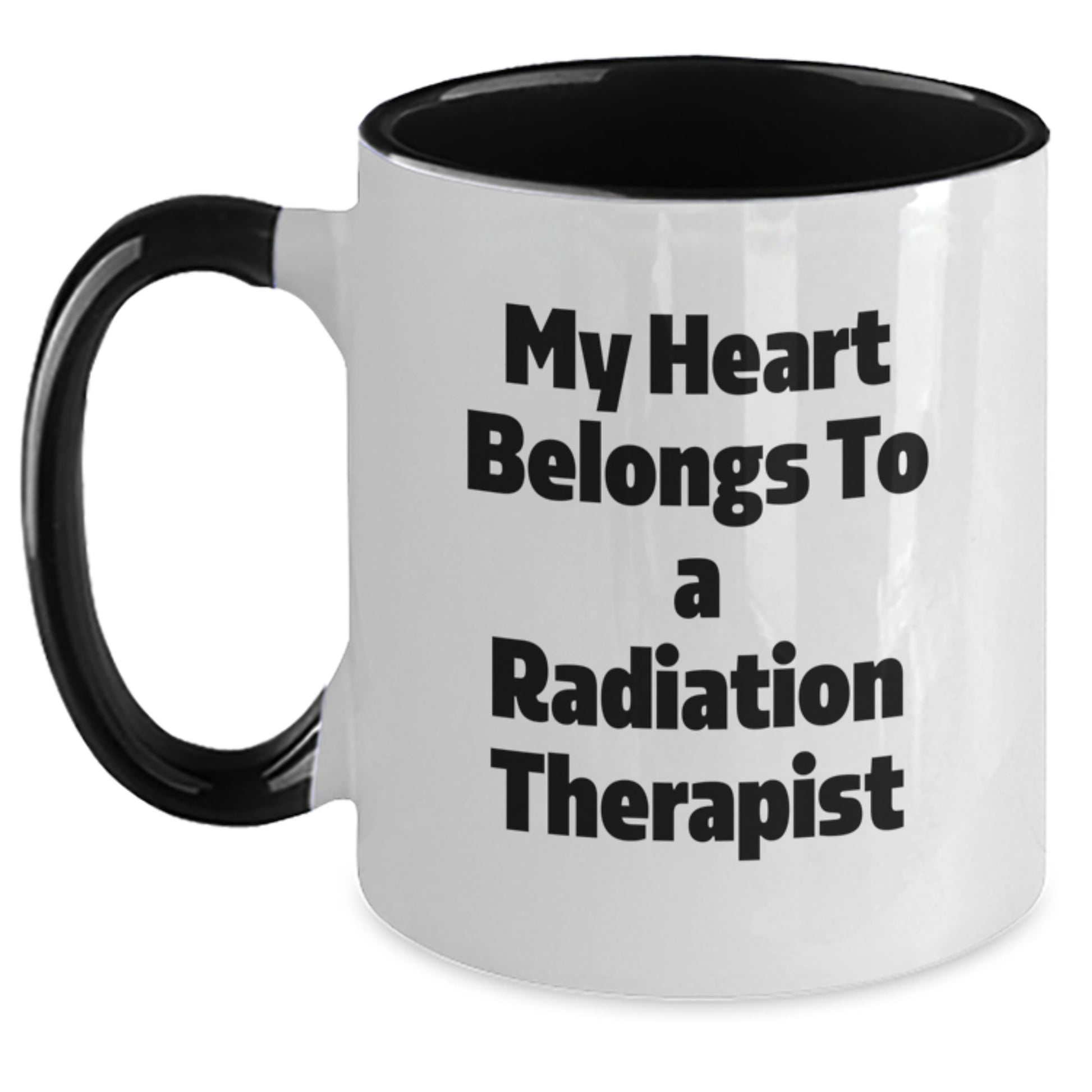 Funny Radiation Therapist Gifts from Men to Women - My Heart Belongs To A Radiation Therapist Two Tone Coffee Mug for Radiation Therapist, Cute Christmas Unique Gifts for Radiation Therapist - Main