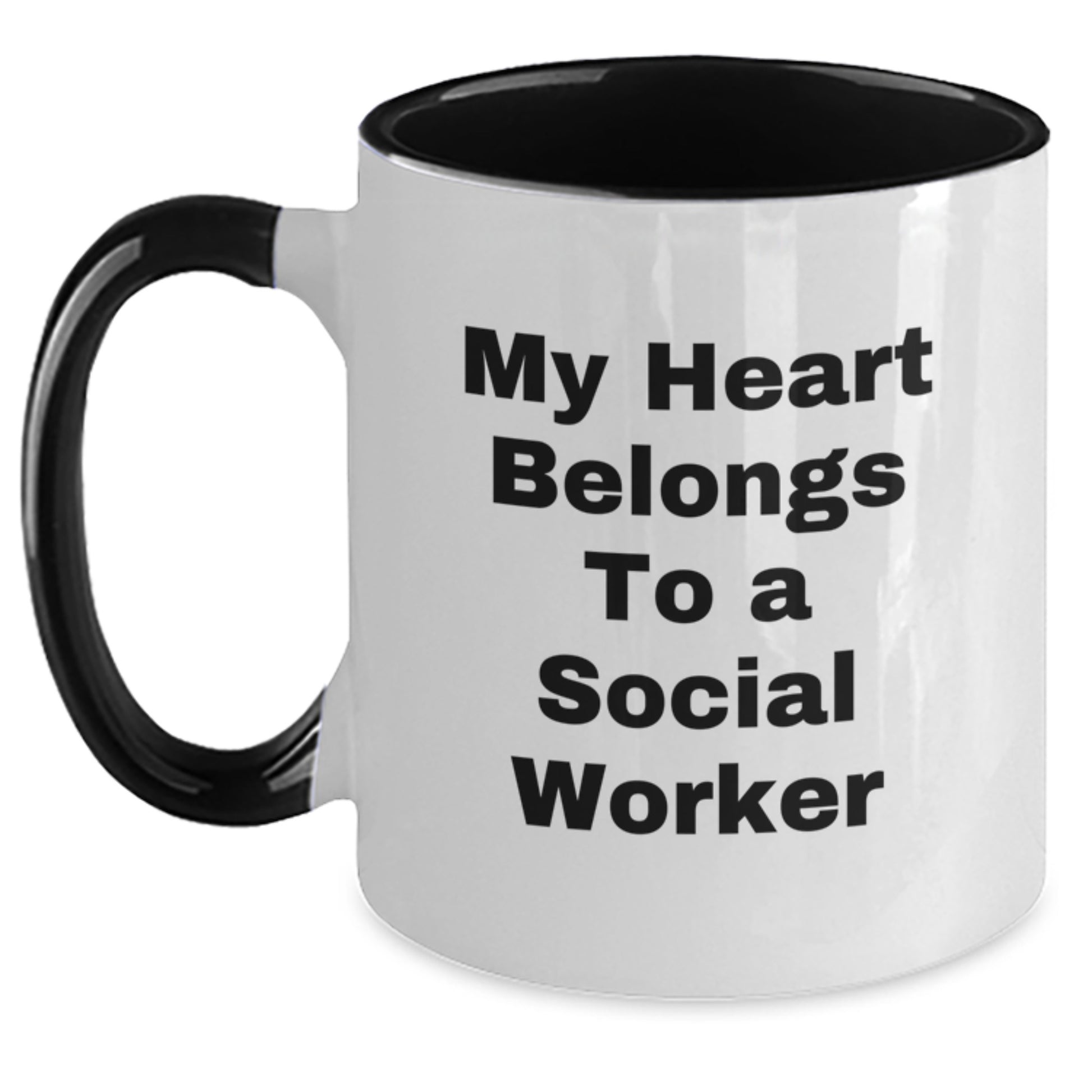 Funny Social Worker Gifts from Men to Women, 'My Heart Belongs To A Social Worker' Two Tone Coffee Mugs for Christmas Unique Gifts - Main