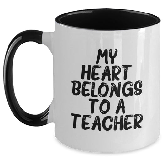 Funny Two Tone Coffee Mugs Gifts for Teachers, My Heart Belongs To A Teacher, Unique Christmas Unique Gifts from Family, Friends, Coworkers - Main
