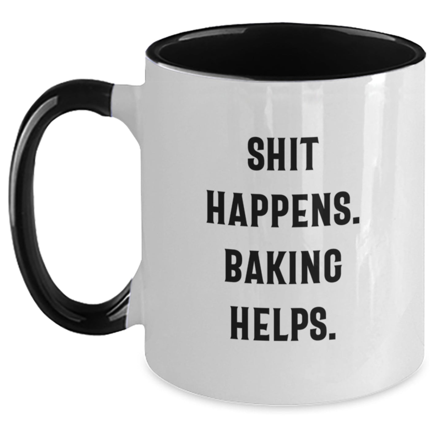 Funny Baking Gifts for Friends, Christmas Unique Mugs with Shit Happens. Baking Helps. Quote, Two Tone Coffee Mug for Women, Men, Family - Main