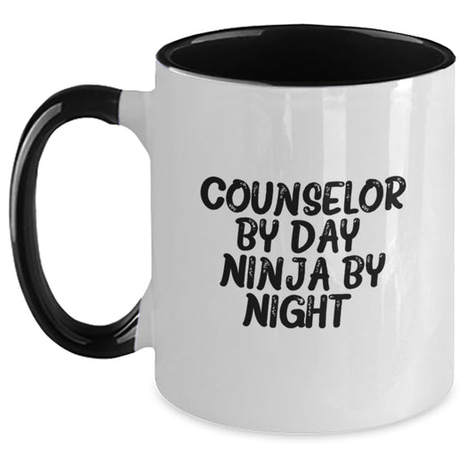 Counselor By Day, Ninja By Night Funny Graduation Gifts from Men to Women Friends and Coworkers - Unique Two Tone Coffee Mug - Main