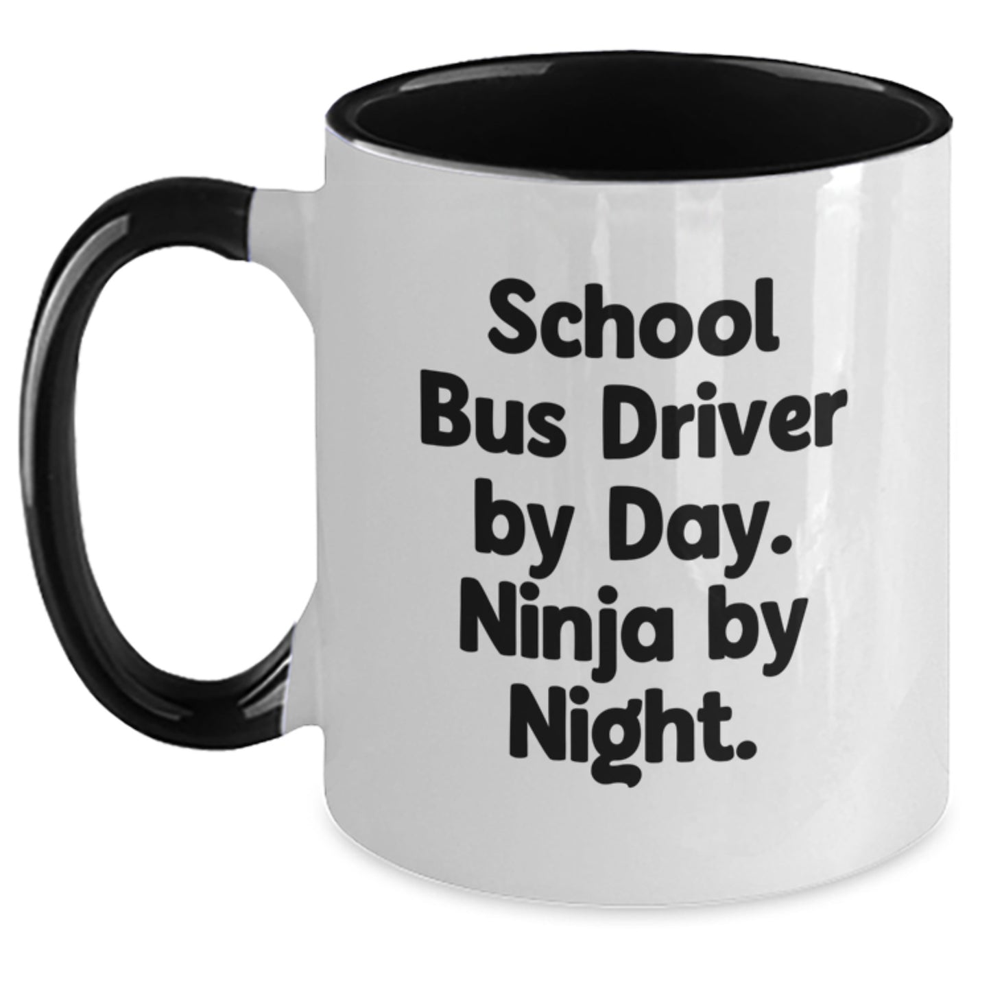 Funny School Bus Driver Gifts from Friends and Family - 'School Bus Driver By Day. Ninja By Night.' Two Tone Coffee Mug for Christmas Unique Presents - Main