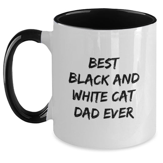 Funny Black and White Cat Dad Ever Gifts from Men to Birthday Friends, Two Tone Coffee Mug for Black and White Cat Lovers, Best Gift Ideas for Birthday Celebrations - Main
