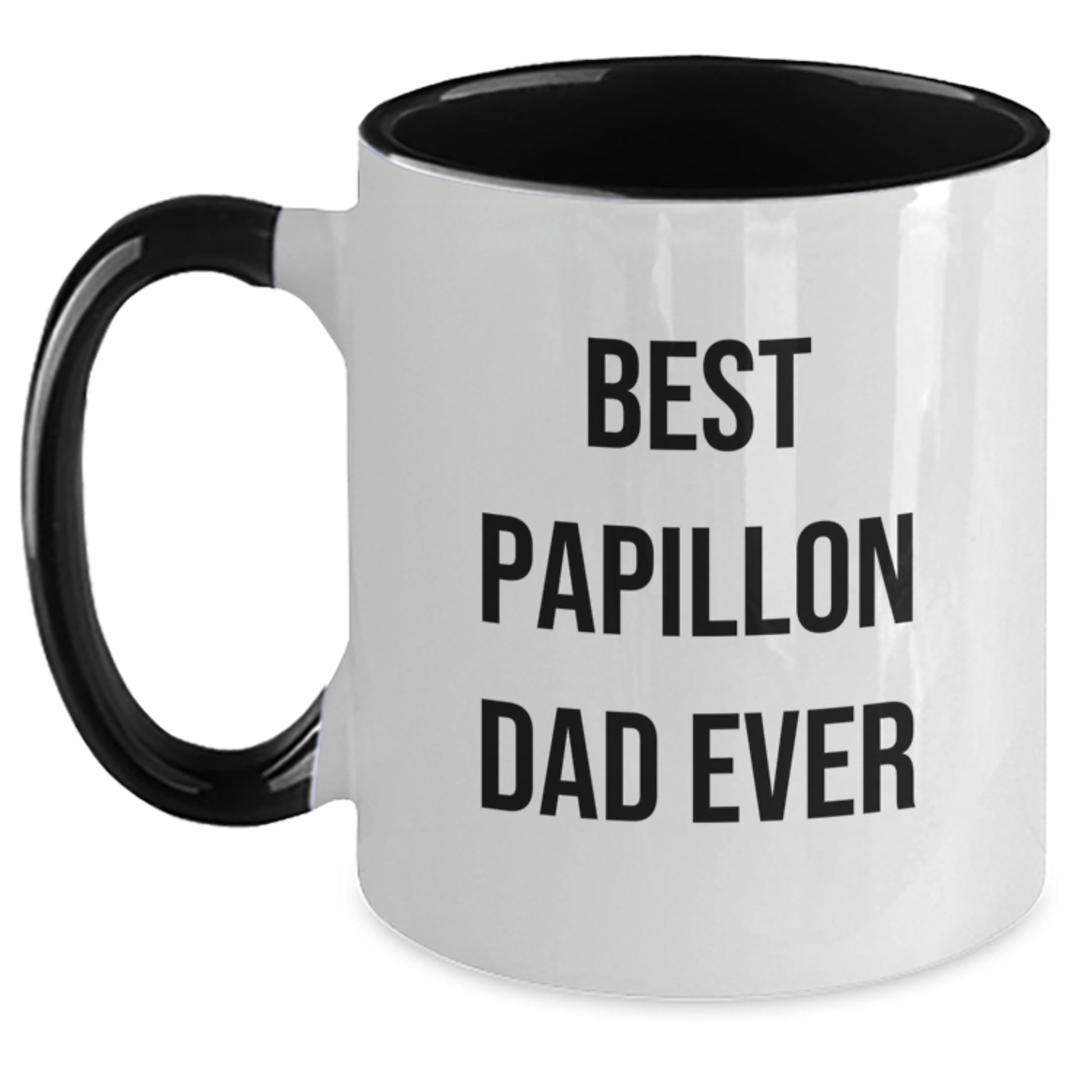 Funny Papillon Dog Lover Gifts from Men to Papillon Dog Owners on Birthday, Best Papillon Dad Ever Two Tone Coffee Mug, Unique Papillon Dog Mom Gifts - Main