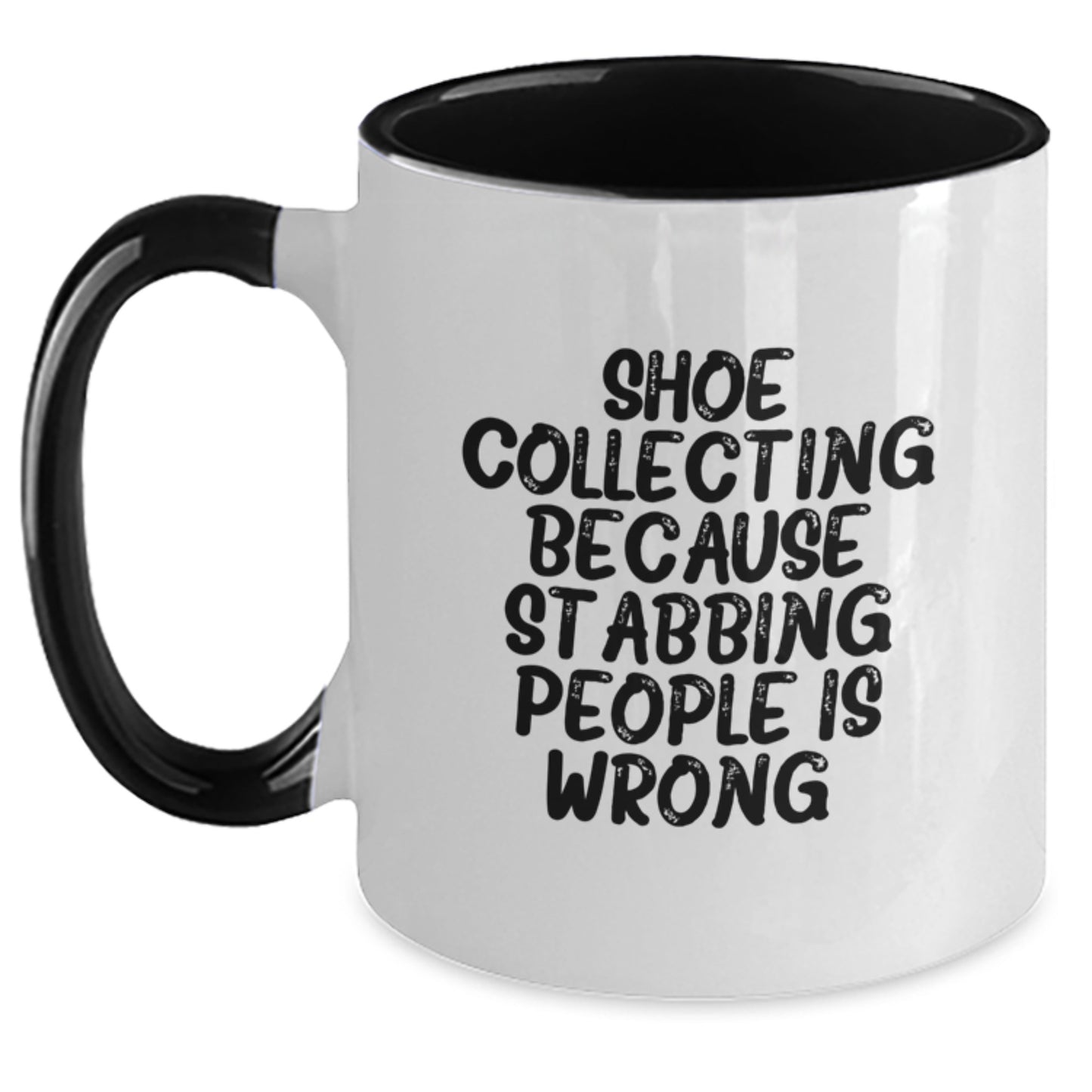 Funny Shoe Collecting Gifts for Men - Two Tone Coffee Mug with Quote 'Stabbing People Is Wrong' Gifts from Friends - White, Black, Red, Pink - Main