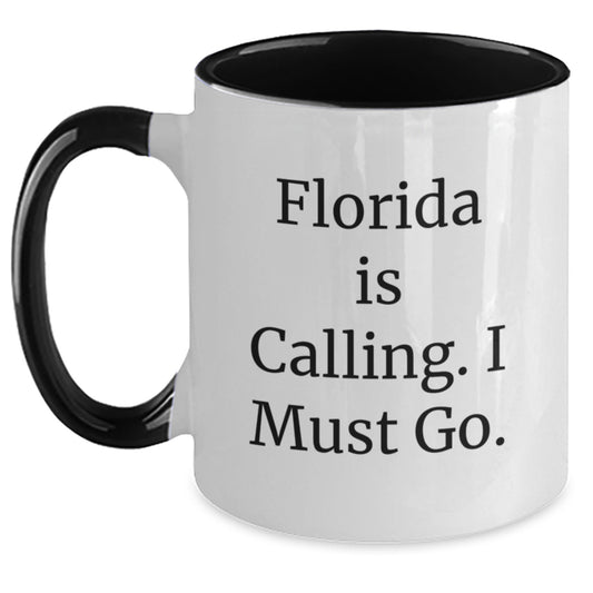 Funny Florida Gifts for Him from Friends - Two Tone Coffee Mug with 'Florida Is Calling. I Must Go.' - Main
