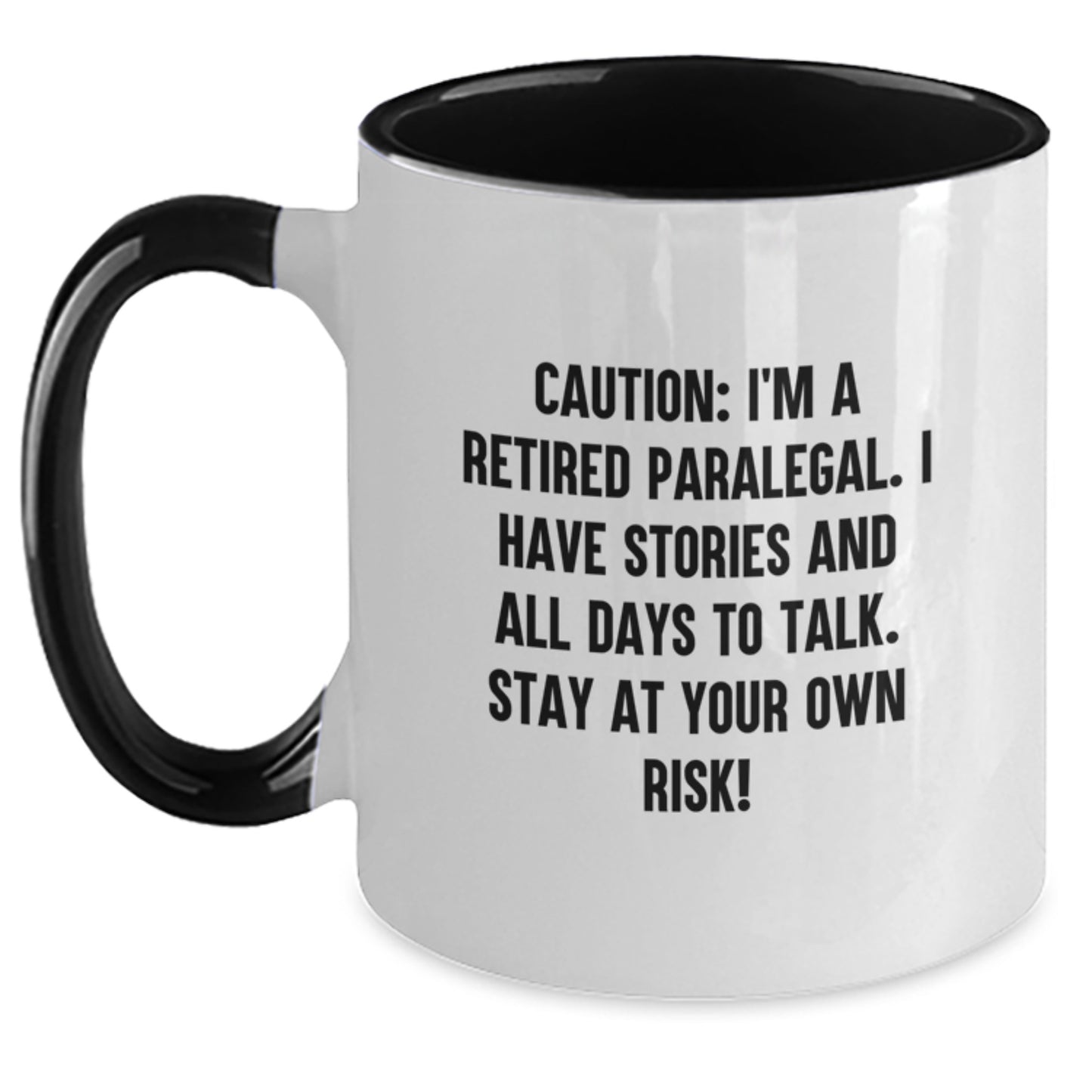 Paralegal Humor Two Tone Coffee Mug Gifts from Men for Women Coworkers Friends Family Members - Funny Caution Quote - Main