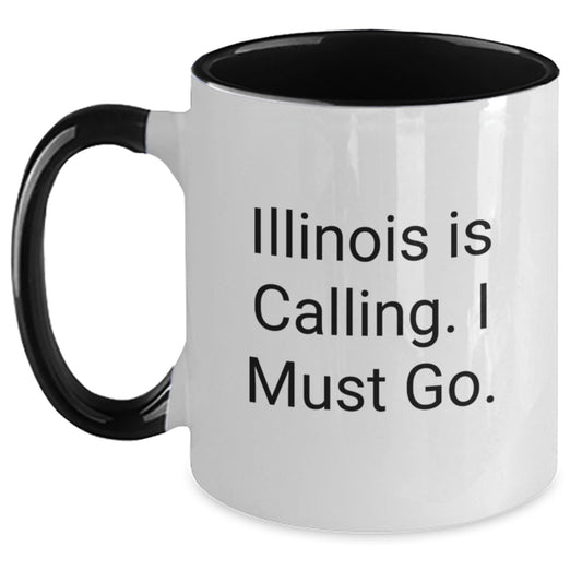 Funny Illinois State Gifts from Friends and Family, Cute Two Tone Coffee Mug, Illinois Is Calling I Must Go Quote, Christmas Unique Presents for Illinois Men and Women - Main