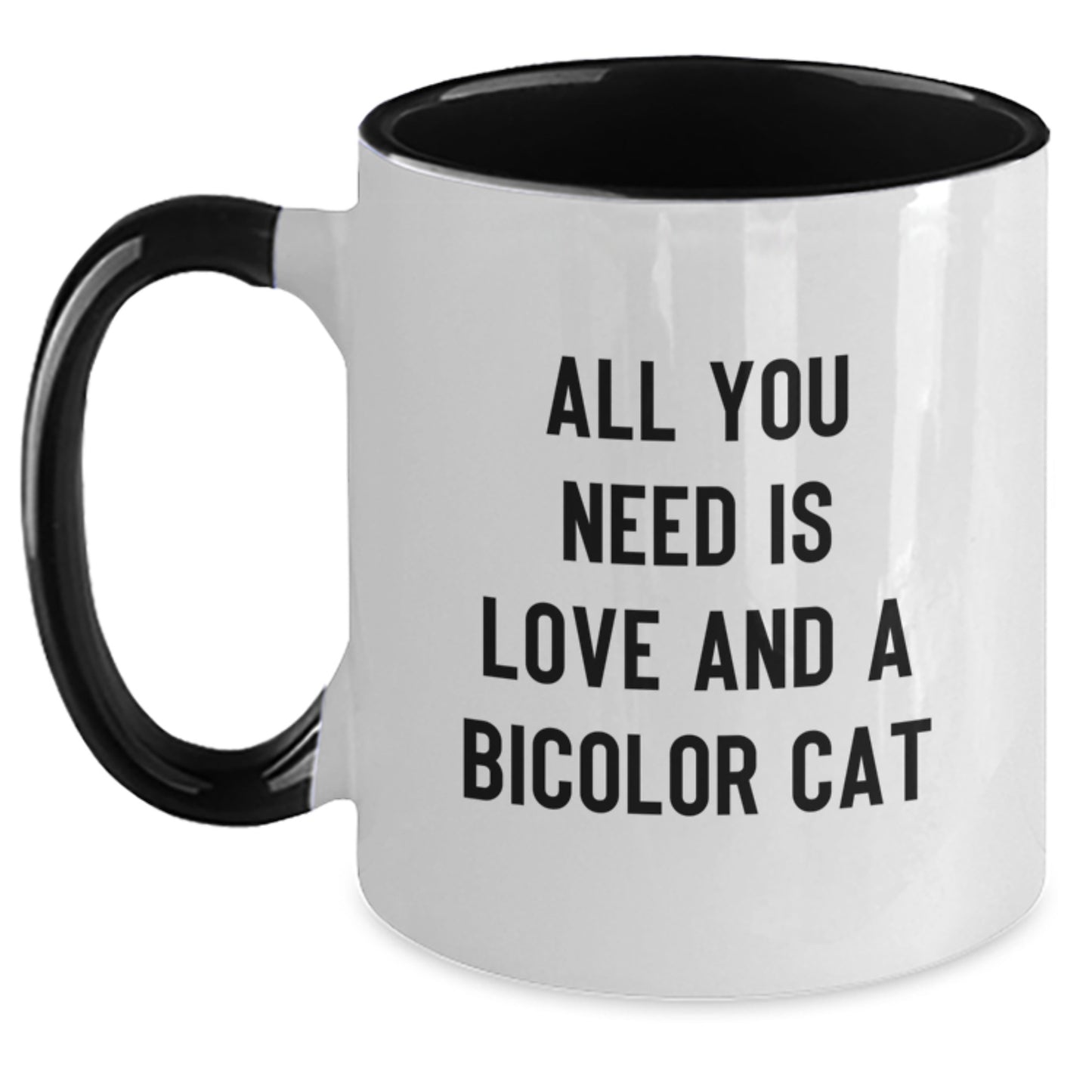 Funny Bicolor Cat Lover Gifts from Friends and Family, Unique Two Tone Coffee Mug, Christmas Unique Gifts for Bicolor Cat Enthusiasts, 'All You Need Is Love And A Bicolor Cat' Quote - Main
