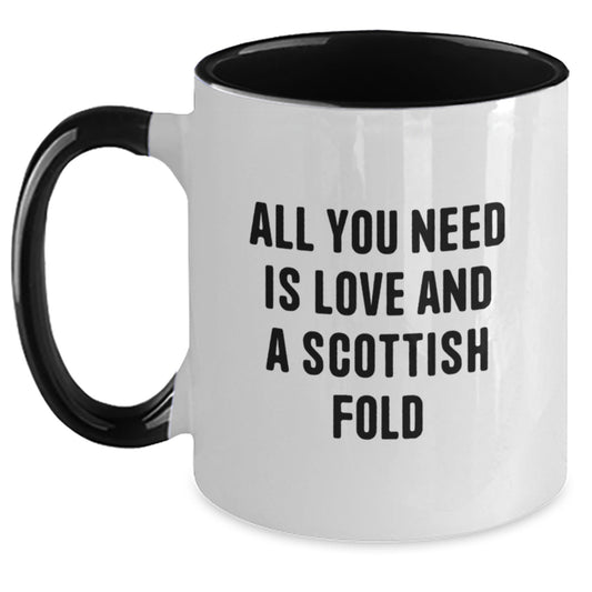 Gifts from Men to Scottish Fold Cat Lovers, All You Need Is Love And A Scottish Fold Funny Two Tone Coffee Mug, Christmas Unique Presents - Main