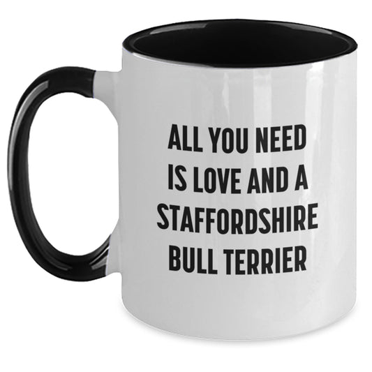 Staffordshire Bull Terrier Dog Gifts from Men to Friends, Funny Quote Mugs for Graduation Unique Gifts, Two Tone Coffee Mug with Love and a Staffordshire Bull Terrier - Main