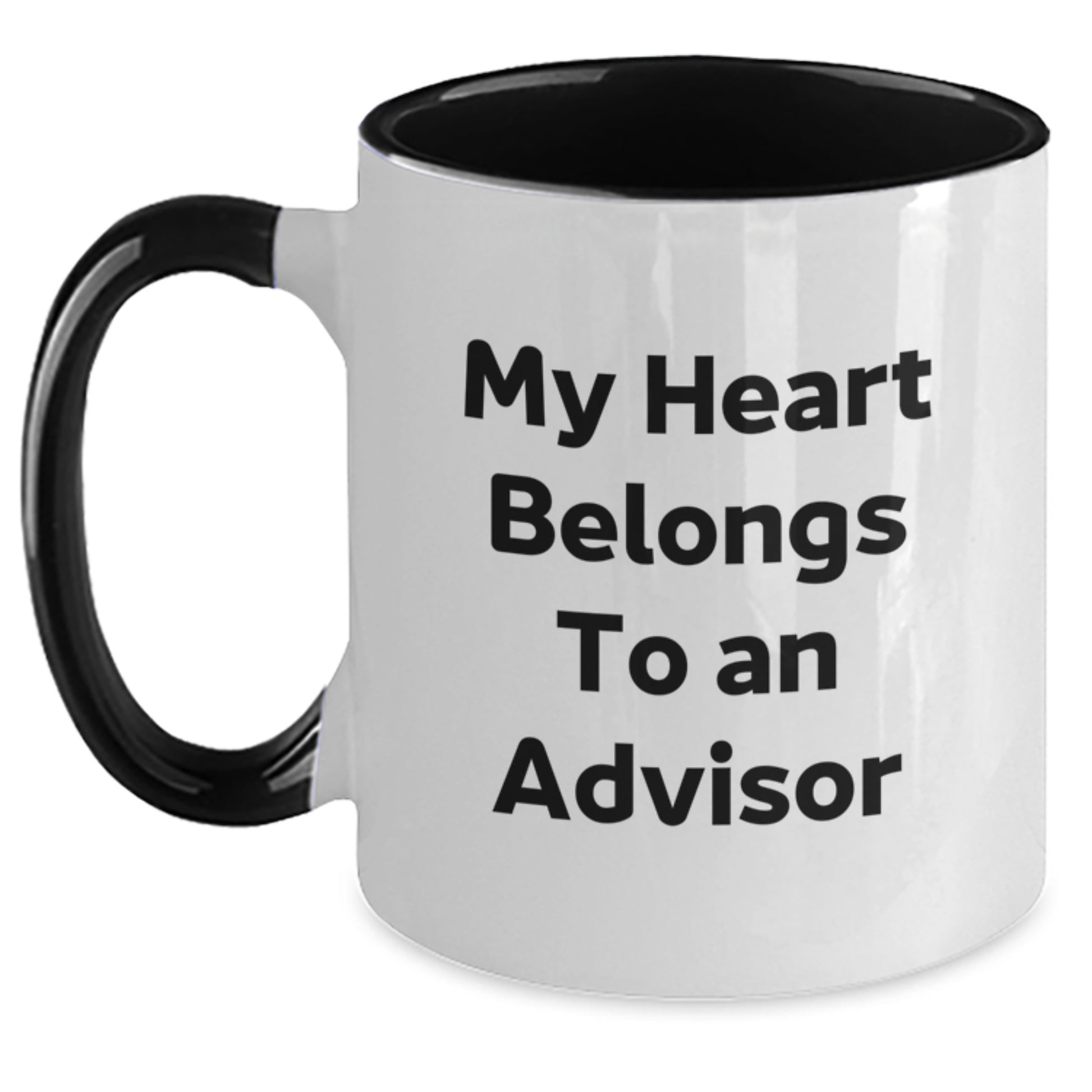 Funny Advisor Gifts from Friends Two Tone Coffee Mug My Heart Belongs To An Advisor, Christmas Unique Mugs for Advisor, Black and White - Main