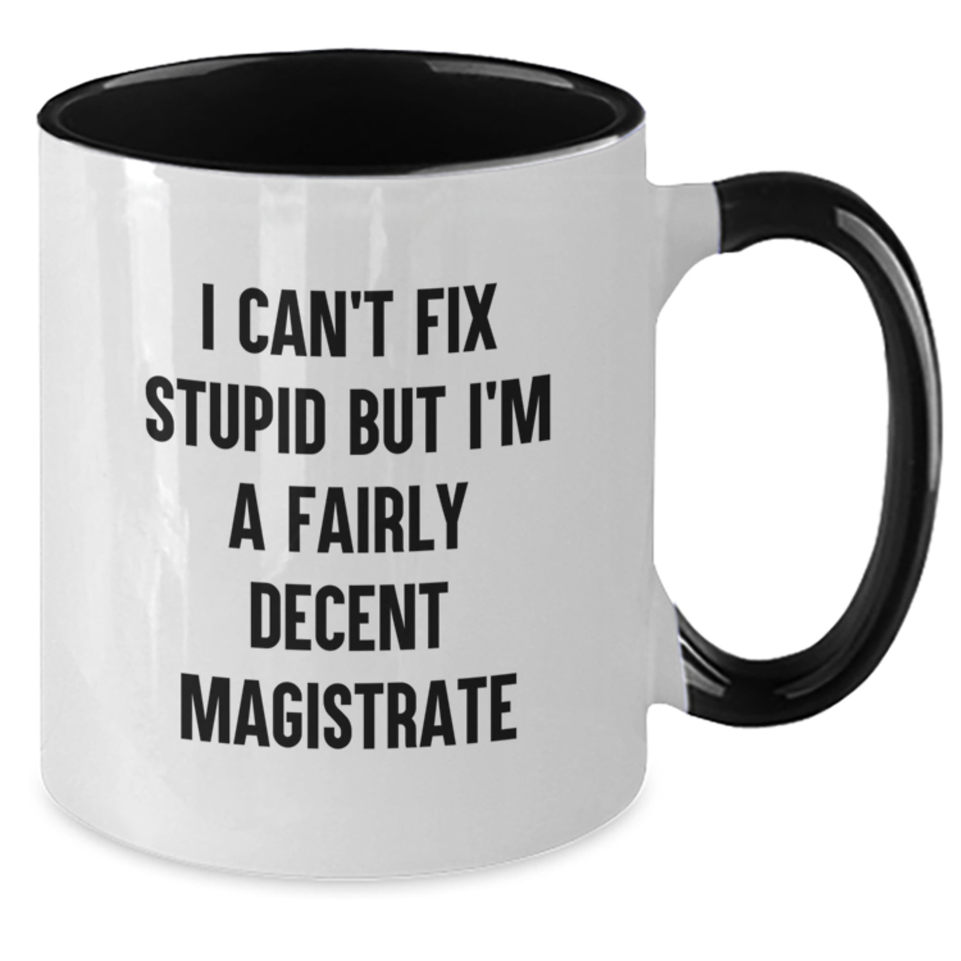Funny Magistrate Gifts - I Can't Fix Stupid But I'm A Fairly Decent Judge - Two Tone Coffee Mug for Birthday - Additional