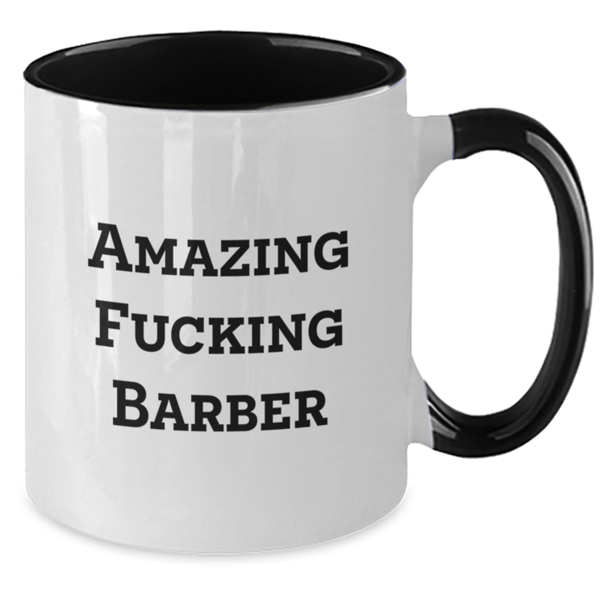 Funny Gifts from Men to Barber for Christmas - 'Amazing F--king Barber' Two Tone Coffee Mug, Black and White - Additional
