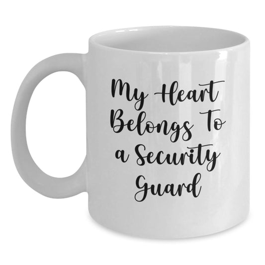 Funny My Heart Belongs To A Security Guard Gifts from Friends for Security Guard, White Coffee Mug, Christmas Unique Gifts - Main