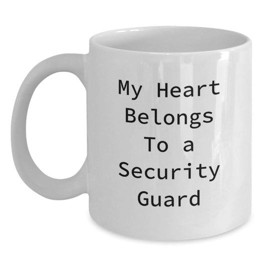 Funny Gifts from Friends and Family for Security Guard, My Heart Belongs To A Security Guard, White Coffee Mug, Christmas Unique - Main