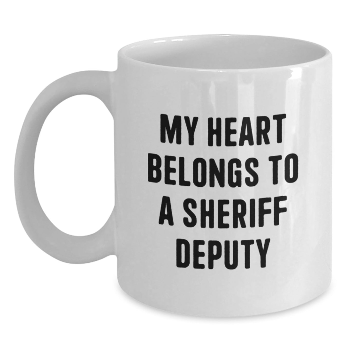 Funny Sheriff Deputy Gifts from Men for Women, White Coffee Mug, My Heart Belongs To A Sheriff Deputy Christmas Unique - Main