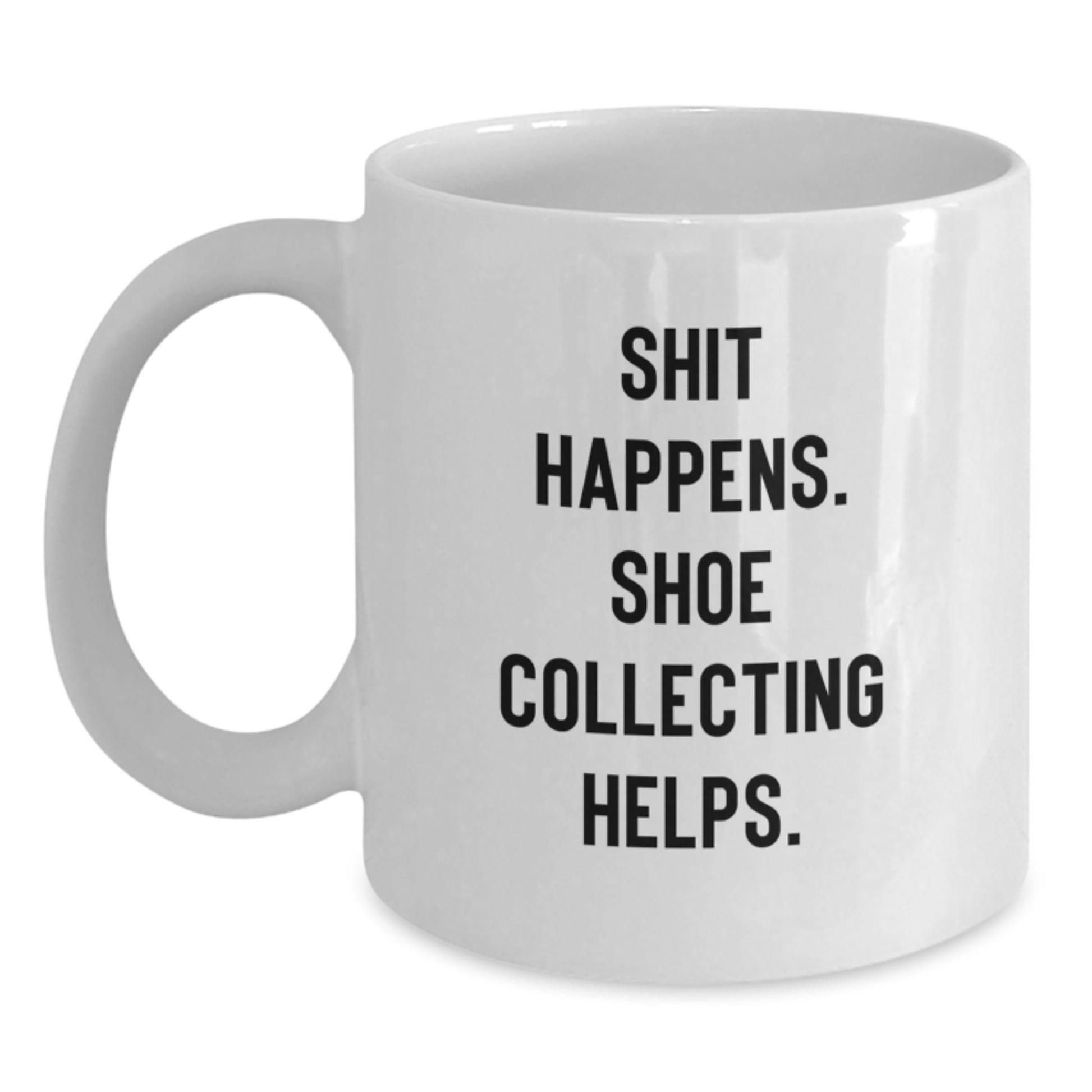 Shoe Collecting Gifts from Friends to Men, White Coffee Mugs for Christmas Unique Gifts, Funny Quote 'Shoe Collecting Helps' - Main