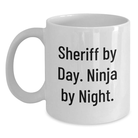 Funny Sheriff Christmas White Coffee Mug, Gifts from the Sheriff Lover, 'Sheriff By Day. Ninja By Night.' for Sheriff, White Coffee Mug for Men, Best White Coffee Mug for Sheriff Gifts - Main