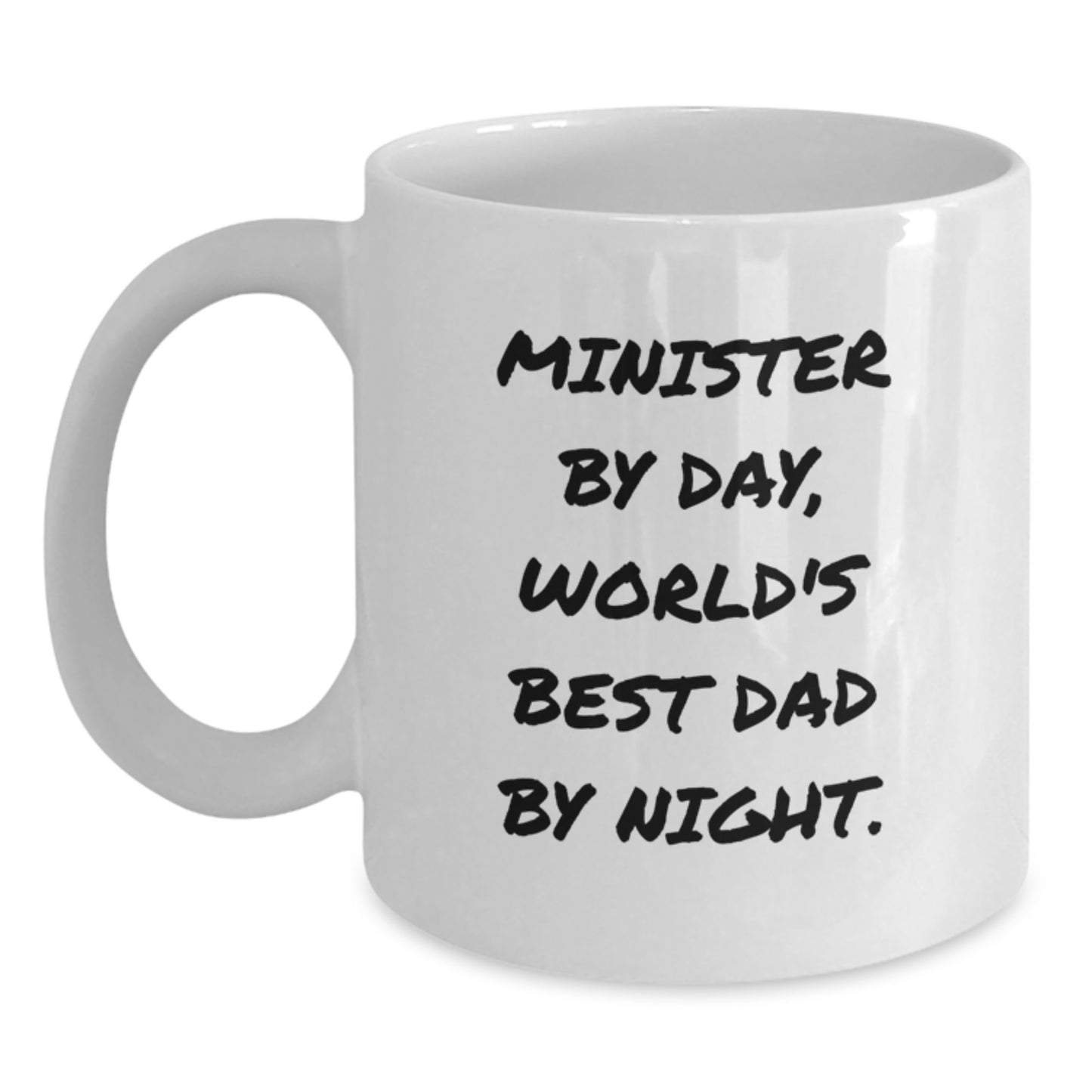 Funny Minister Gifts for Him, White Coffee Mug - Minister By Day, World's Best Dad By Night - Perfect Christmas Unique Gifts from Family, Friends, and Coworkers - Main