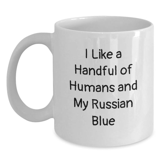 Fun Russian Blue Cat Lover Gifts from Friends for Christmas White Coffee Mug - Main