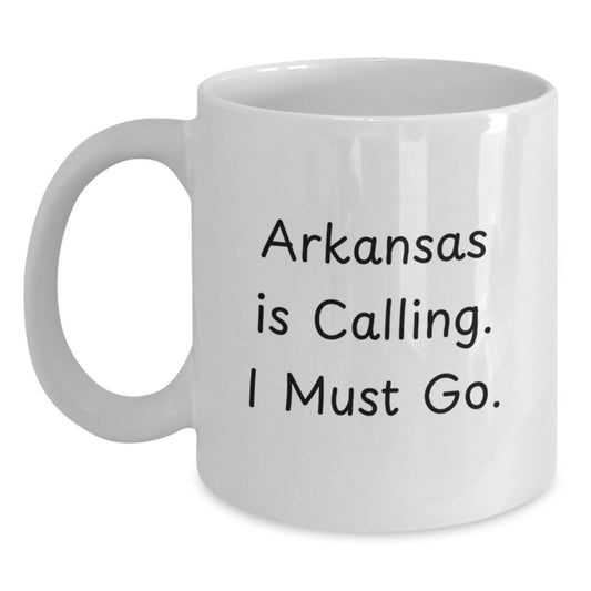 Funny Arkansas Gifts, White Coffee Mug, 'Arkansas Is Calling I Must Go', Unique Christmas Memorable Presents for Men Women Friends Family - Main