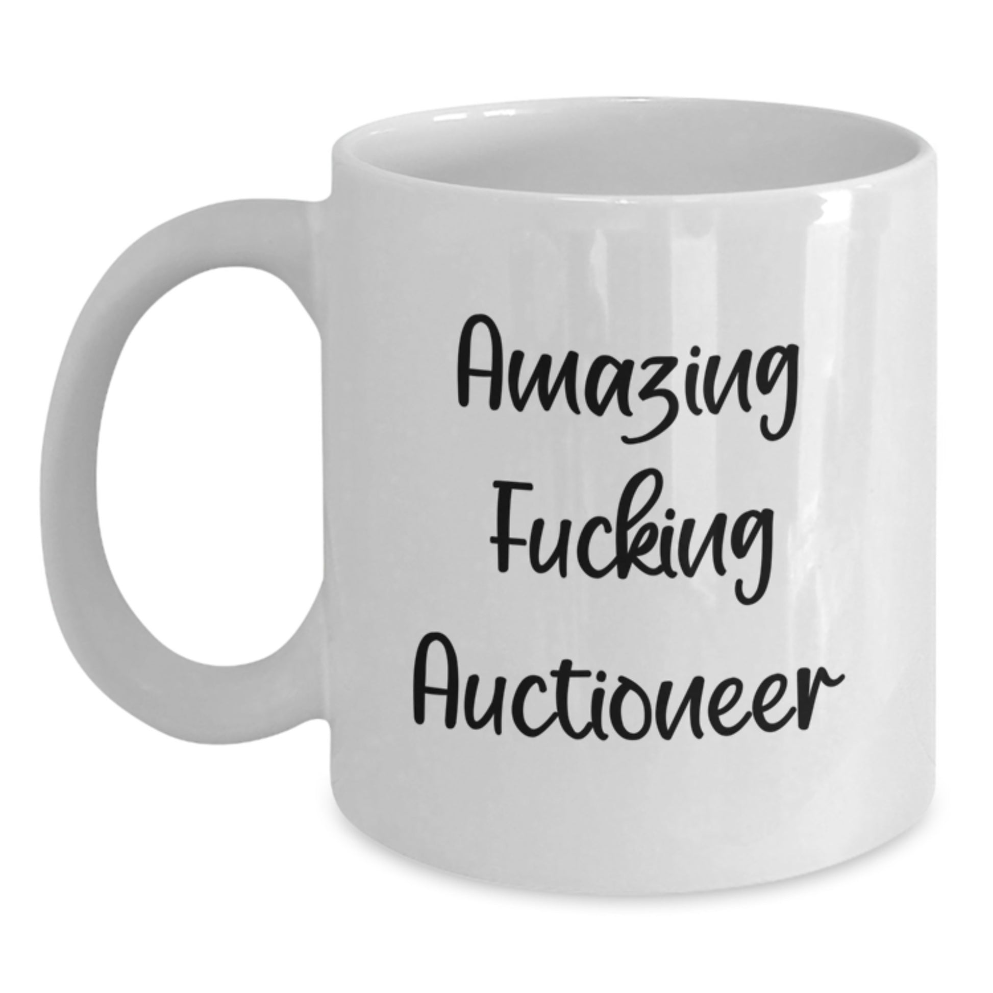 Funny Auctioneer Gifts from Friends - 'Amazing F--king Auctioneer' White Coffee Mug, 11oz or 15oz, Christmas Unique Gifts for Auctioneer Men - Main