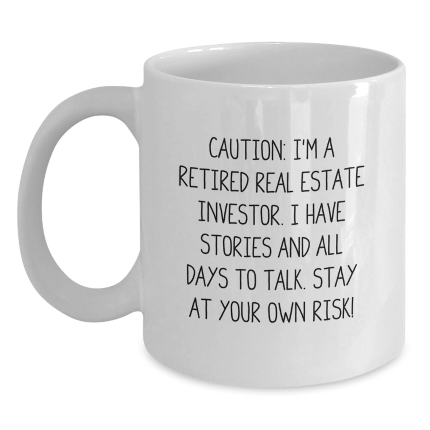 Funny Real Estate Investor Gifts for Men - 'Caution: I'm A Retired Investor' White Coffee Mug, Christmas Unique Gifts from Friends, 11oz or 15oz Ceramic Safe - Main