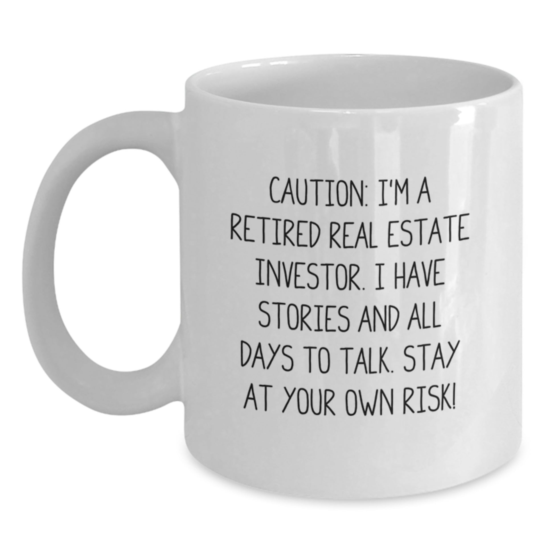 Funny Real Estate Investor Gifts for Men - 'Caution: I'm A Retired Investor' White Coffee Mug, Christmas Unique Gifts from Friends, 11oz or 15oz Ceramic Safe - Main