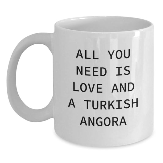 Gifts from Men, Women, and Kids to Friends and Family - Inspirational Turkish Angora Cat White Coffee Mug, All You Need Is Love - Christmas Unique Gifts - Main