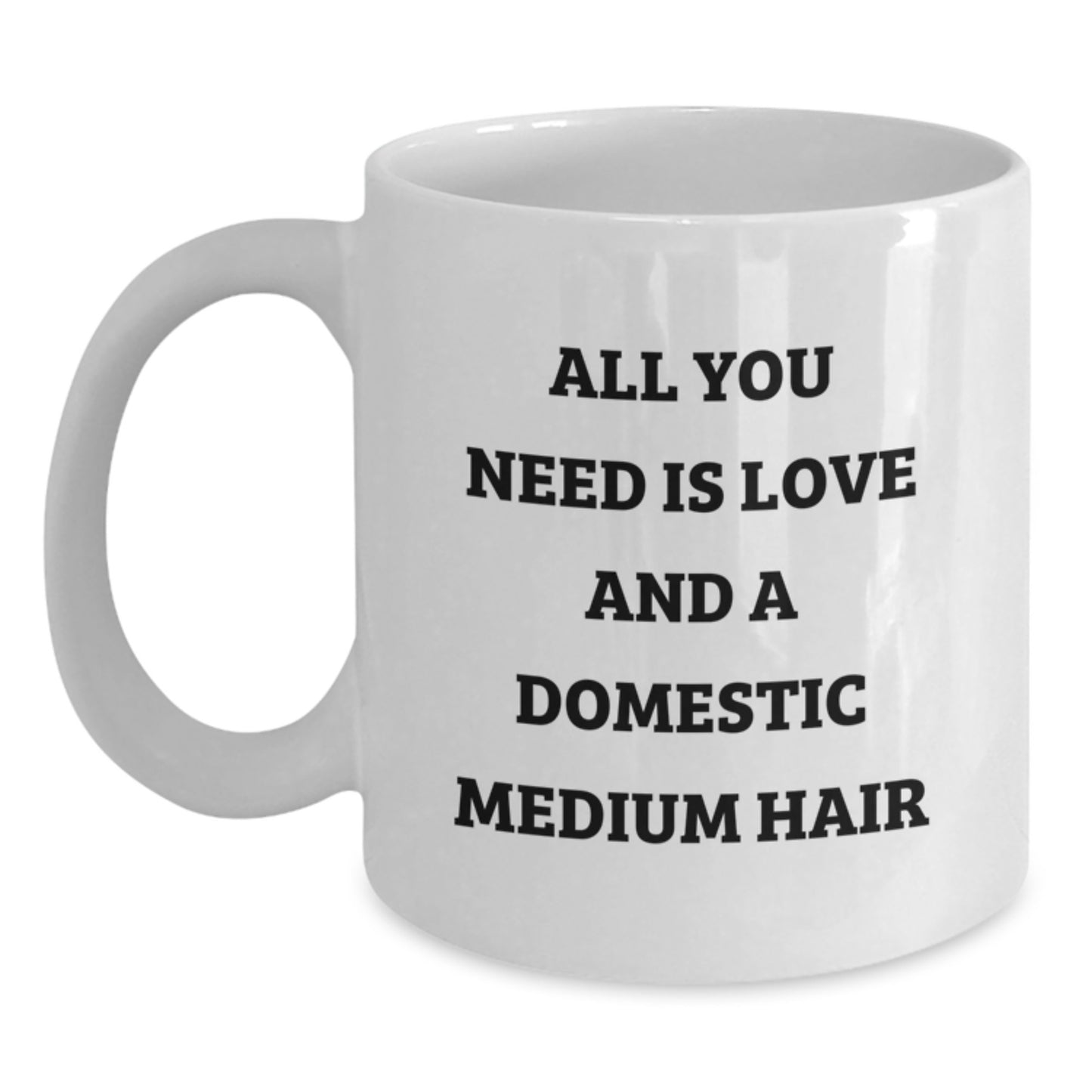 Domestic Medium Hair Lover's Funny Quote Gifts from Family for Christmas, White Coffee Mug - All You Need Is Love - Main