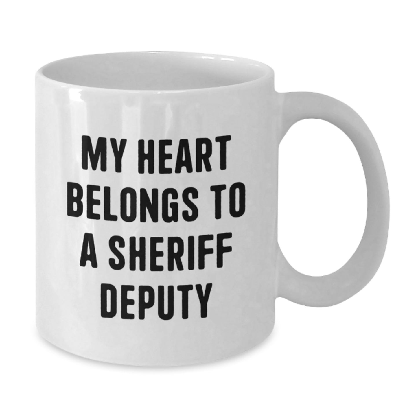 Funny Sheriff Deputy Gifts from Men for Women, White Coffee Mug, My Heart Belongs To A Sheriff Deputy Christmas Unique - Additional