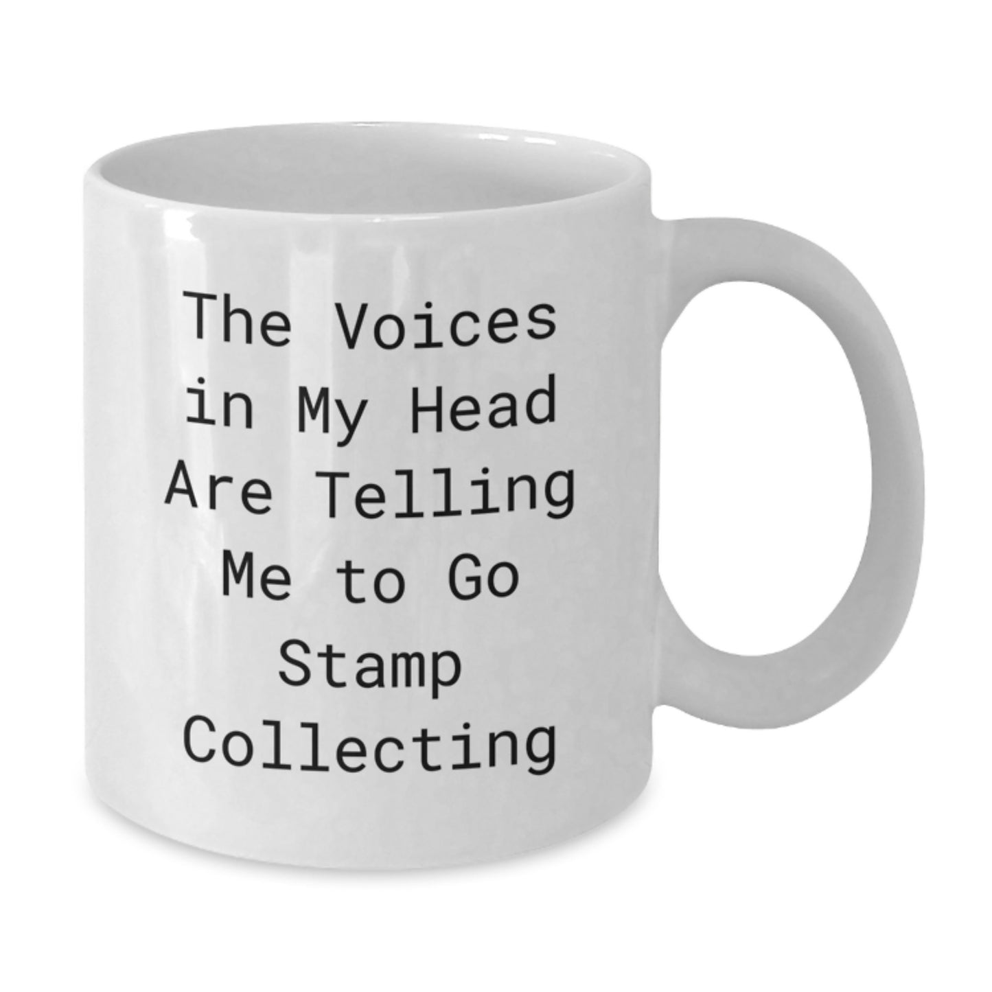 Funny Quote Stamp Collecting Gifts, White Coffee Mug, Christmas Unique Presents for Friends and Family, The Voices In My Head Are Telling Me To Go Stamp Collecting - Additional