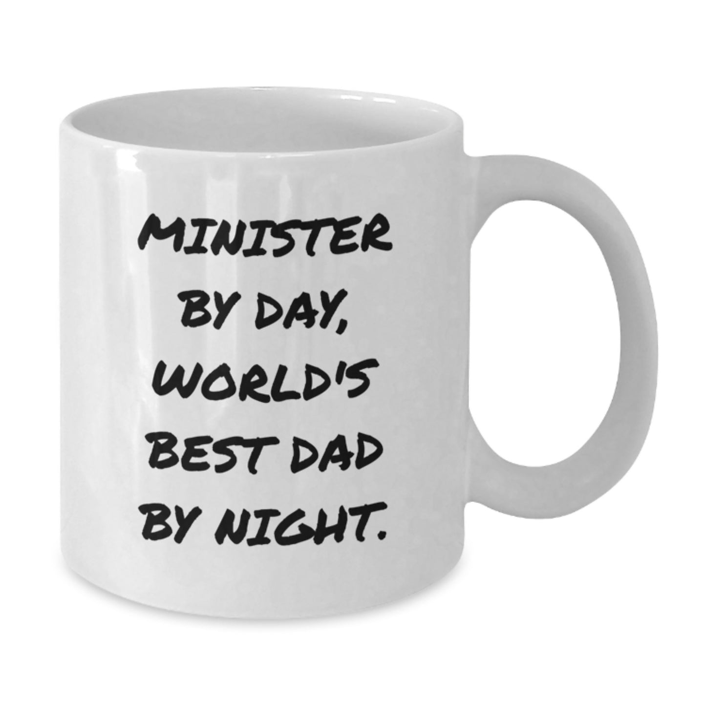 Funny Minister Gifts for Him, White Coffee Mug - Minister By Day, World's Best Dad By Night - Perfect Christmas Unique Gifts from Family, Friends, and Coworkers - Additional