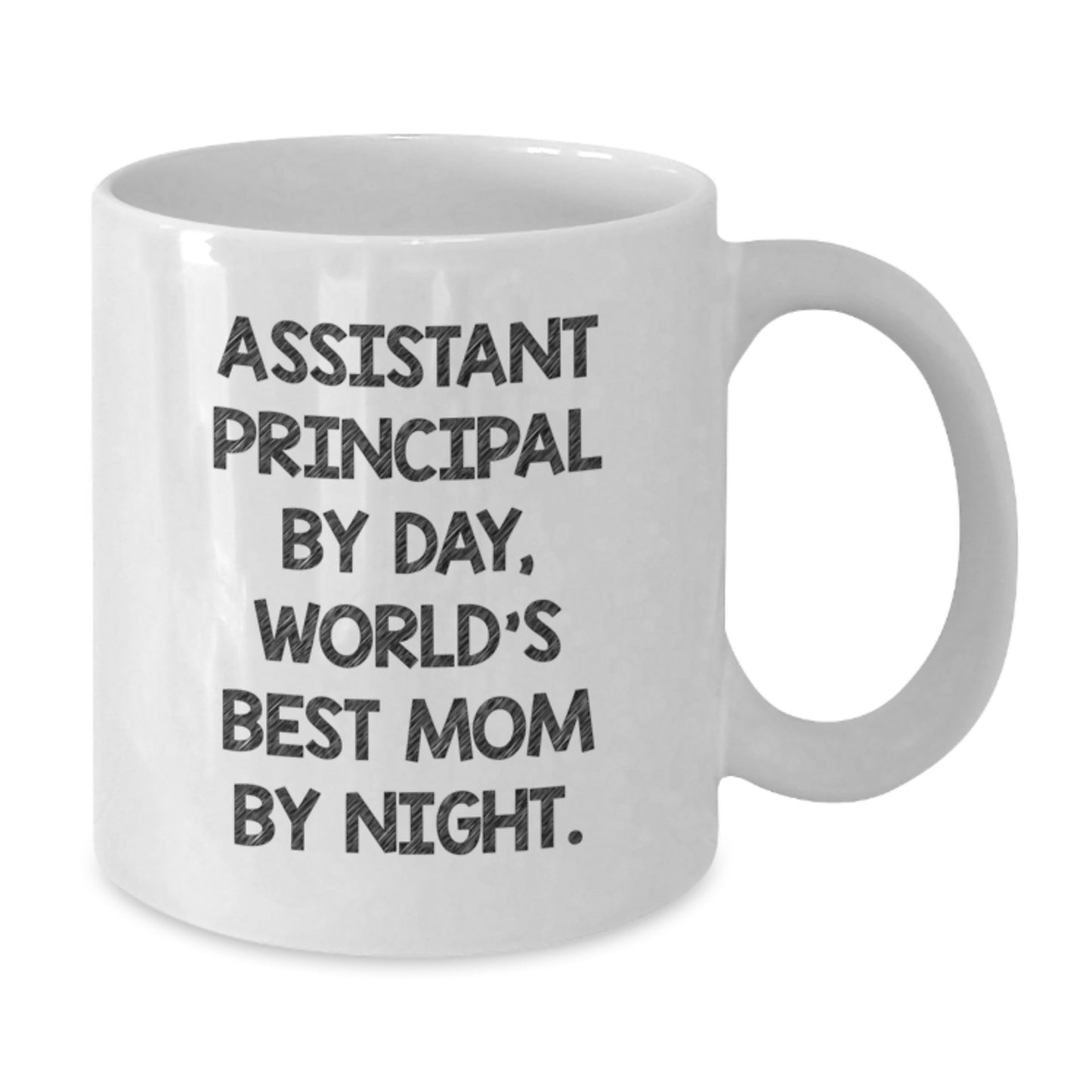 Funny Assistant Principal Gifts for Christmas - 'Assistant Principal By Day, World's Best Mom By Night' White Coffee Mug for Mom, Gifts from Family for Assistant Principal Woman - Additional