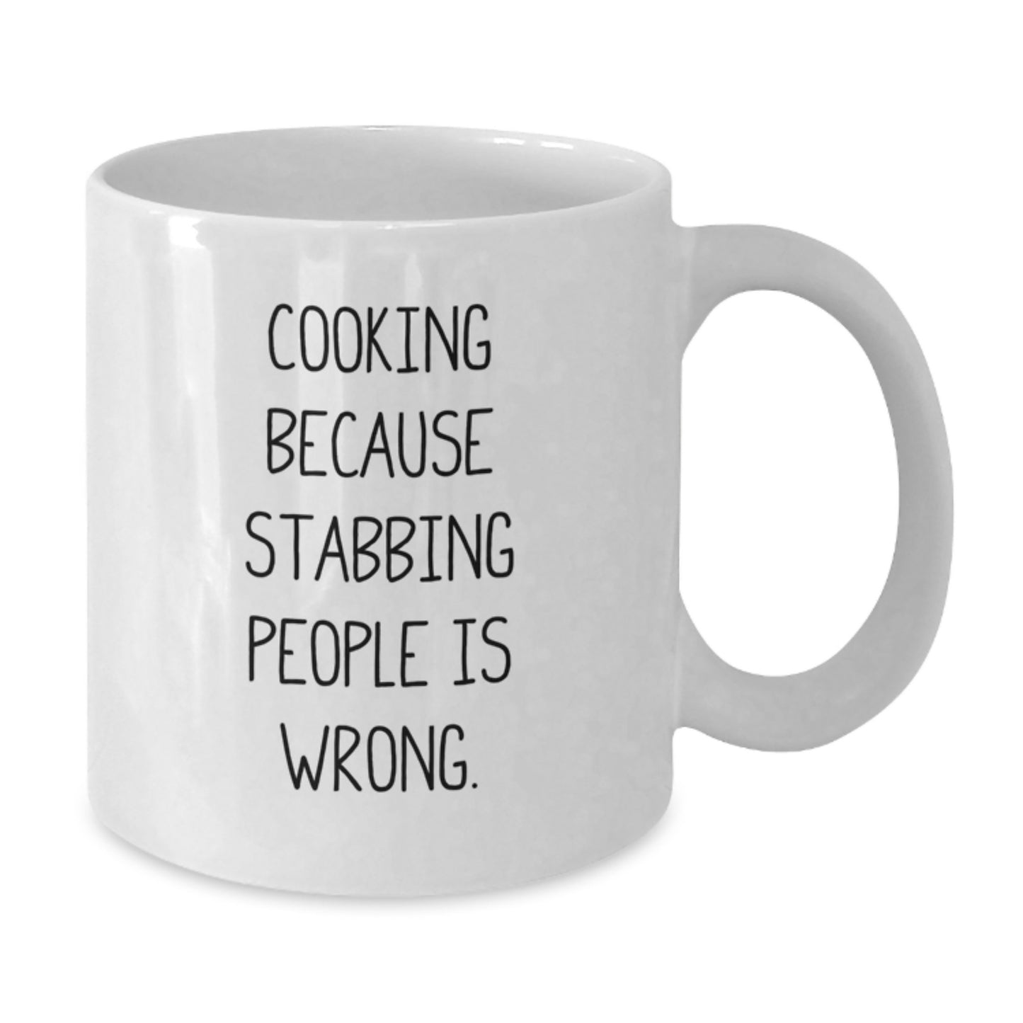 Funny Cooking Gifts for Friends White Coffee Mug - 'Cooking Because Stabbing People Is Wrong' Christmas Unique Mugs for Men - Additional