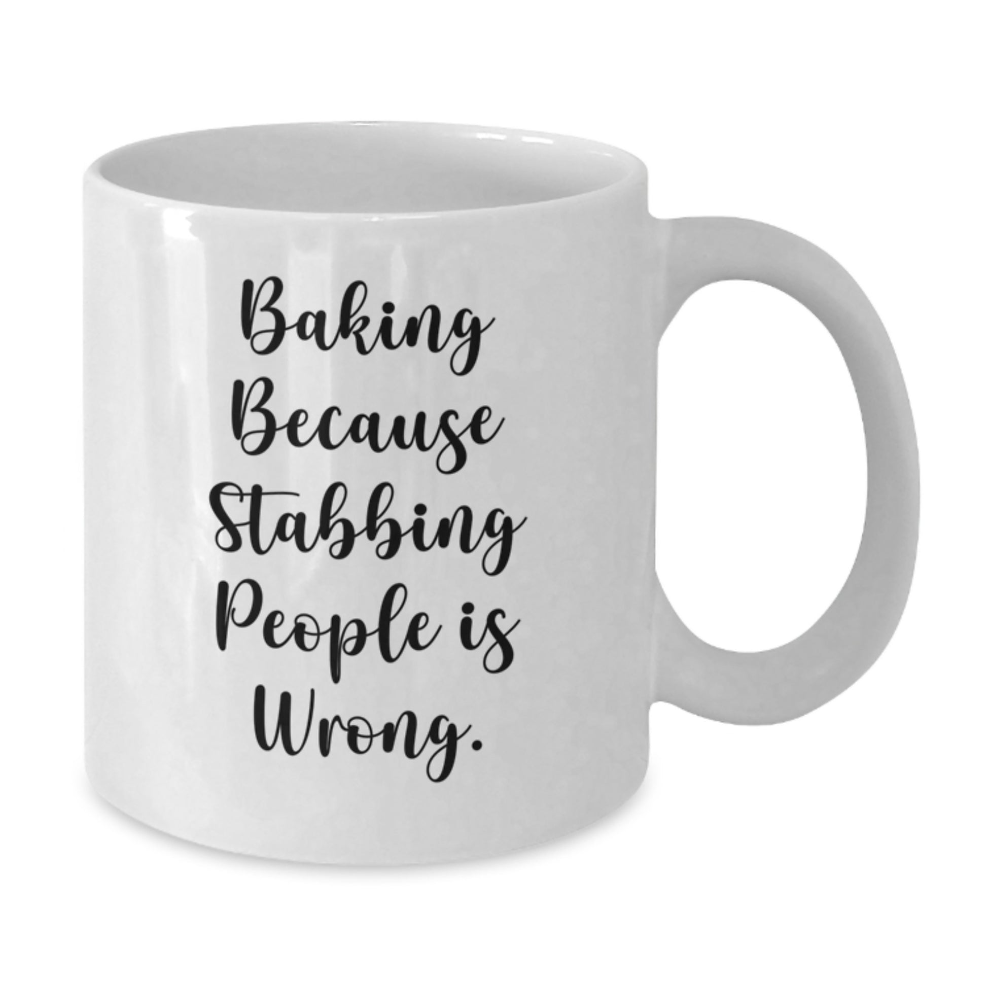 Funny Baking Gifts for Men, White Coffee Mug with 'Baking Because Stabbing People Is Wrong.', Unique Christmas Memorable Presents - Additional