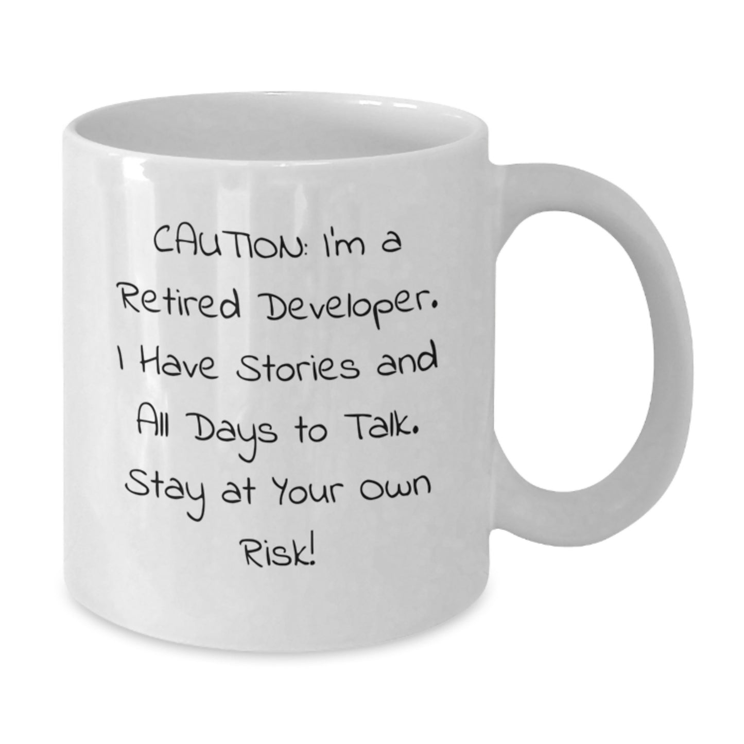 Funny Developer Gifts, White Coffee Mug for Graduation - 'Caution: I'm A Retired Developer... Stay At Your Own Risk!' from Friends, Family, Coworkers - Additional
