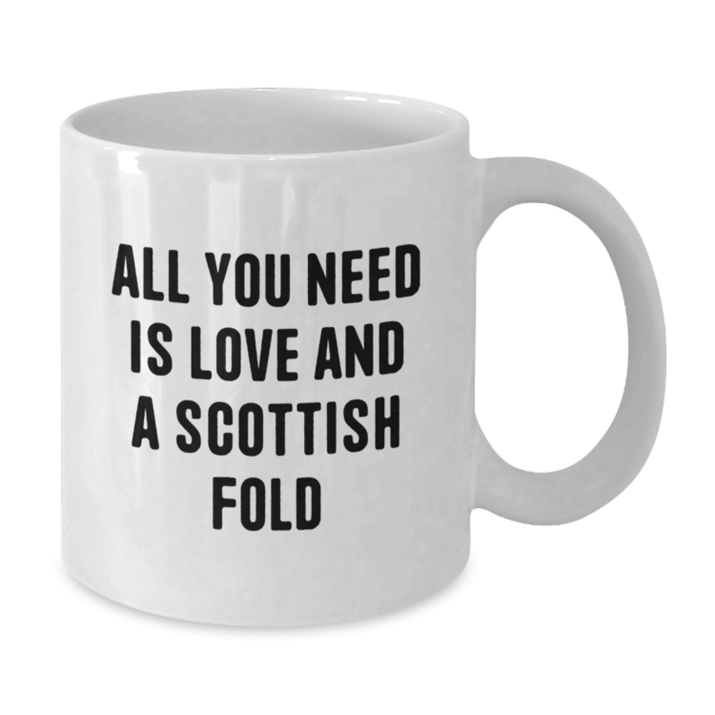 Funny Scottish Fold Cat Gifts from Friends for Family Members White Coffee Mug - All You Need Is Love And A Scottish Fold - Additional