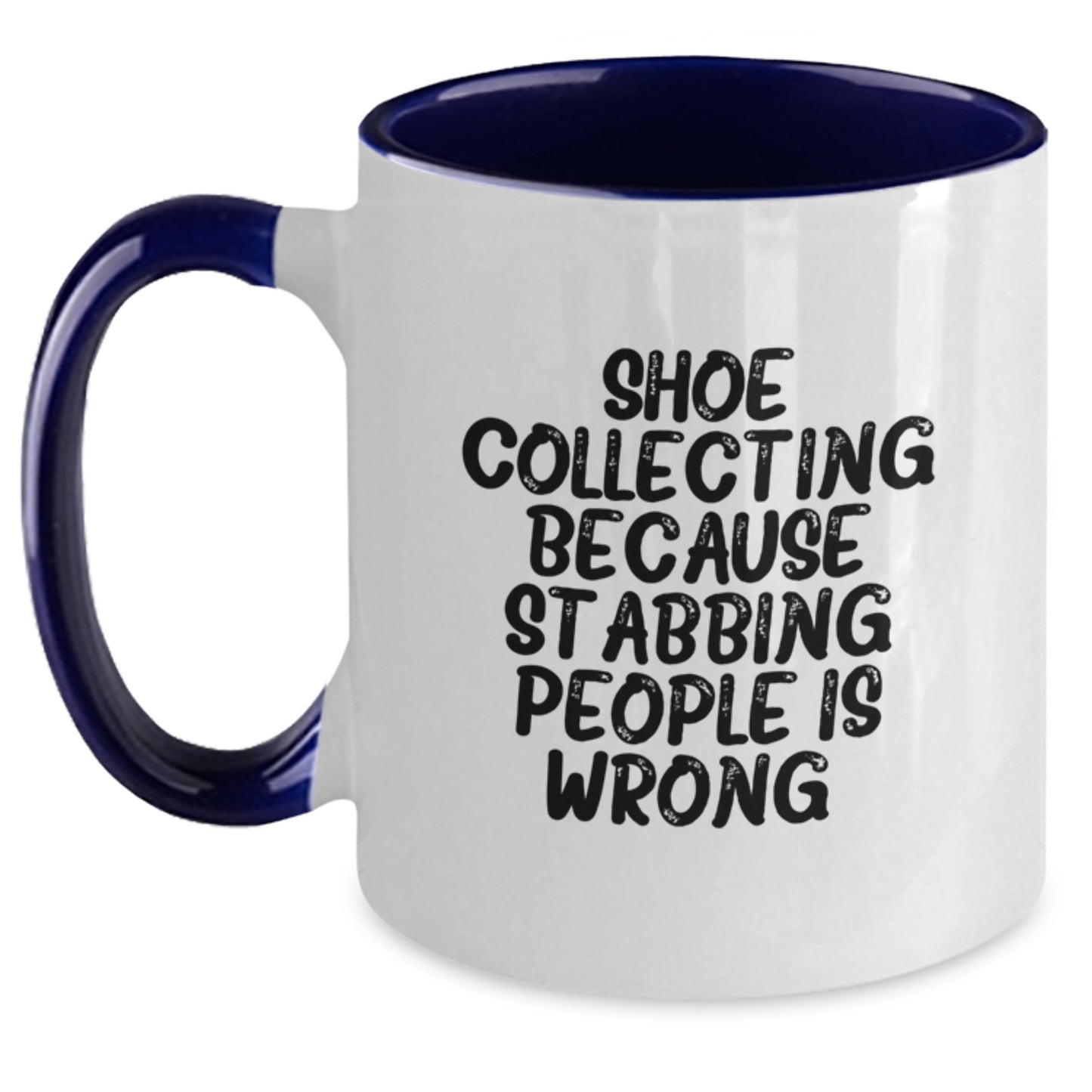 Funny Shoe Collecting Gifts for Men - Two Tone Coffee Mug with Quote 'Stabbing People Is Wrong' Gifts from Friends - White, Black, Red, Pink - Main