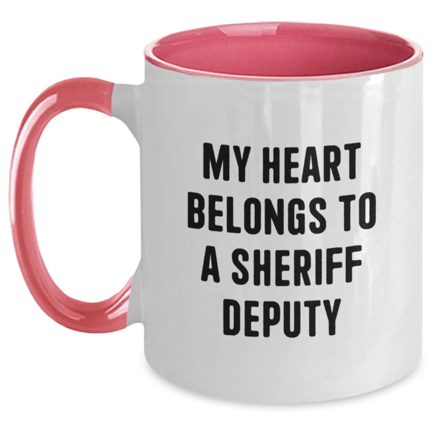 Funny Sheriff Deputy Gifts for Men from Family - Christmas Unique Mugs - 'My Heart Belongs To A Sheriff Deputy' Two Tone Coffee Mug, Black and White, 11oz - Main