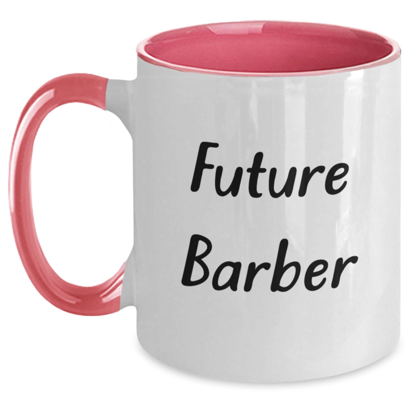 Funny Future Barber Gifts from Men for Graduation Unique Two Tone Coffee Mug, Black and White, Red and White, Navy and White, Pink and White - Main
