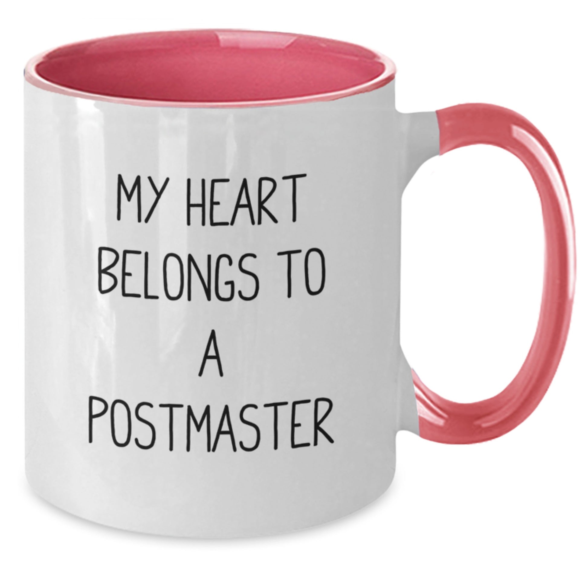 Funny Postmaster Gifts from Friends - Two Tone Coffee Mug with My Heart Belongs To A Postmaster Quote, Perfect for Postmaster Men Women - Additional