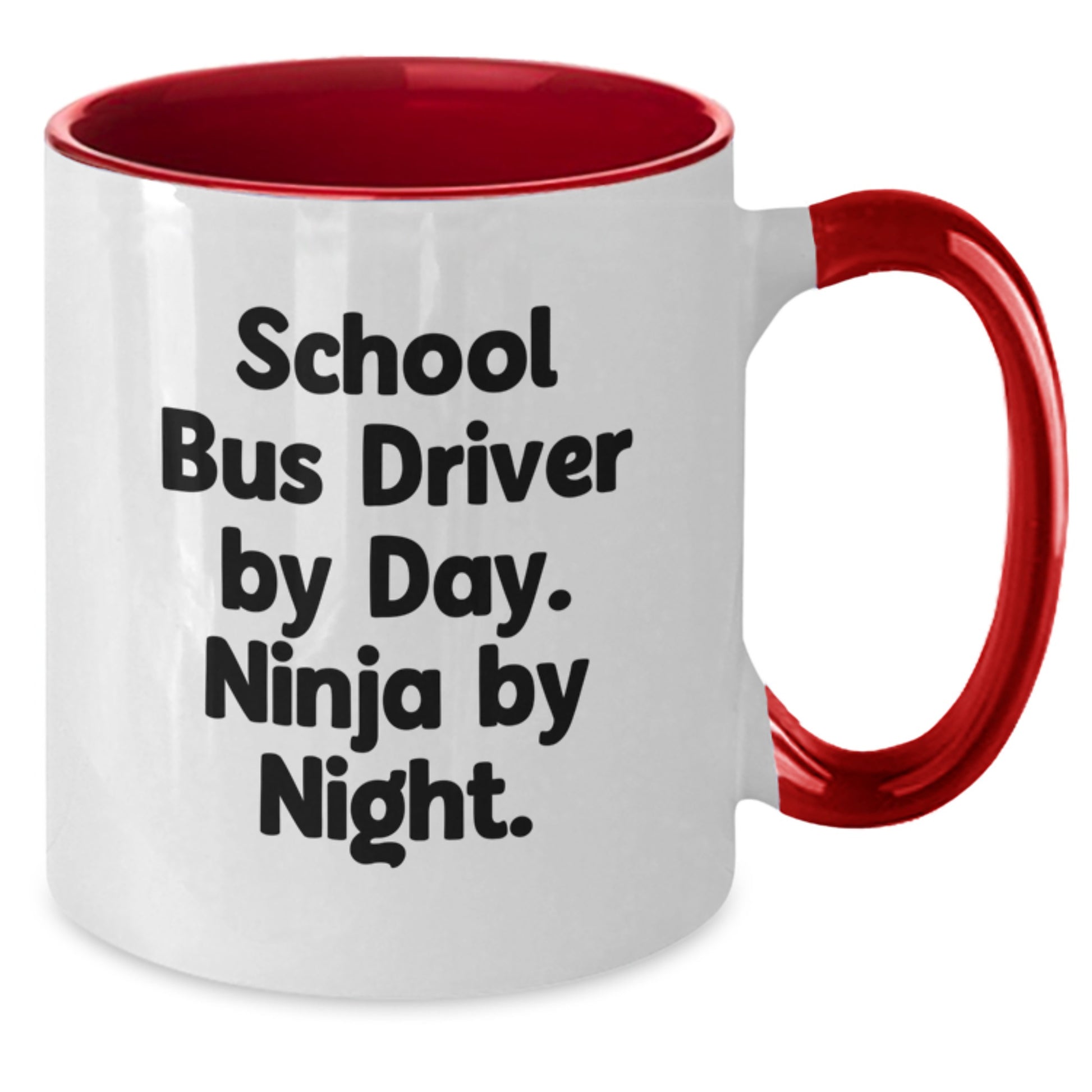 Funny School Bus Driver Gifts from Friends and Family - 'School Bus Driver By Day. Ninja By Night.' Two Tone Coffee Mug for Christmas Unique Presents - Additional