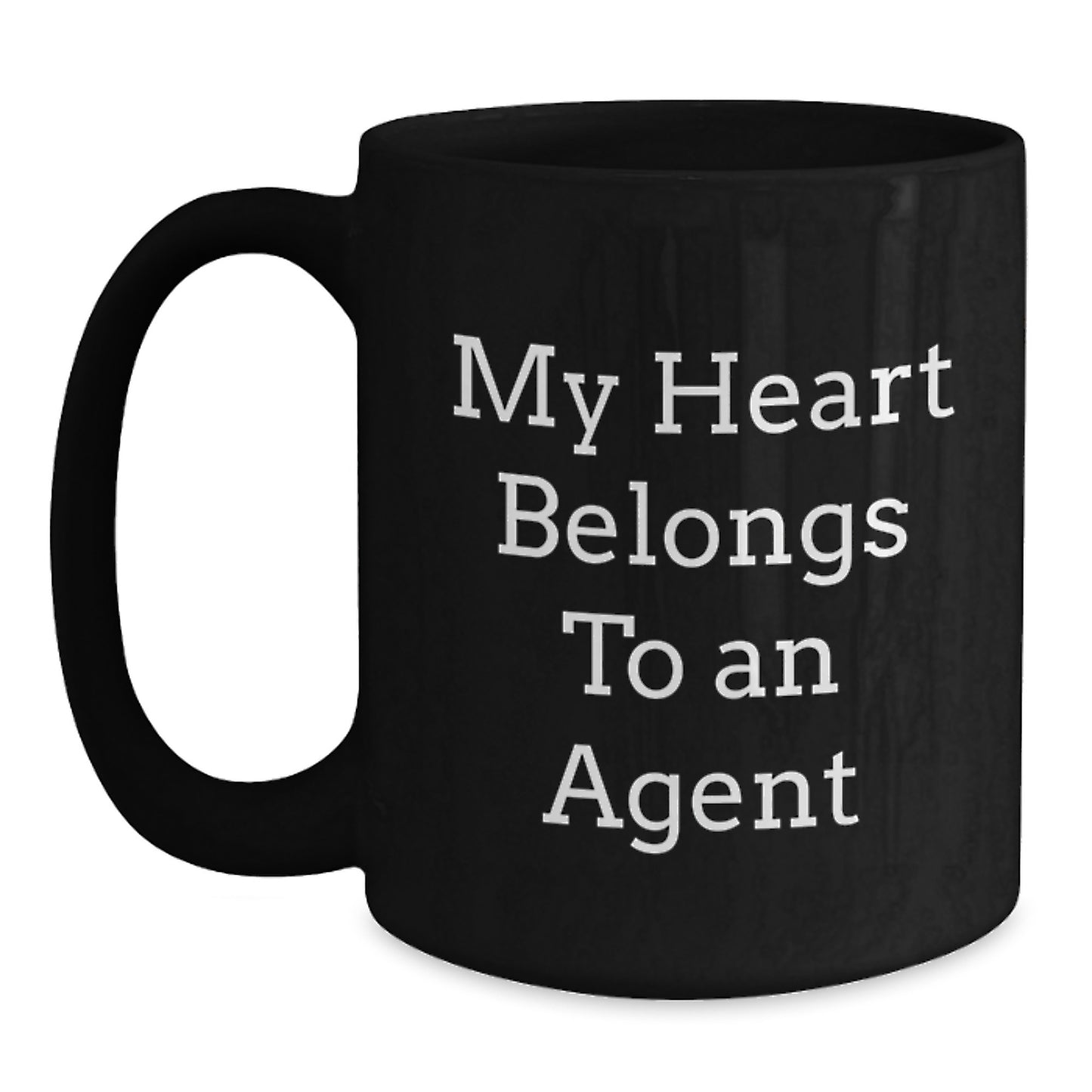 Funny Agent Gifts for Men, Women, Friends, and Coworkers - My Heart Belongs To An Agent Black Coffee Mug, Christmas Unique Gifts from Family - Main