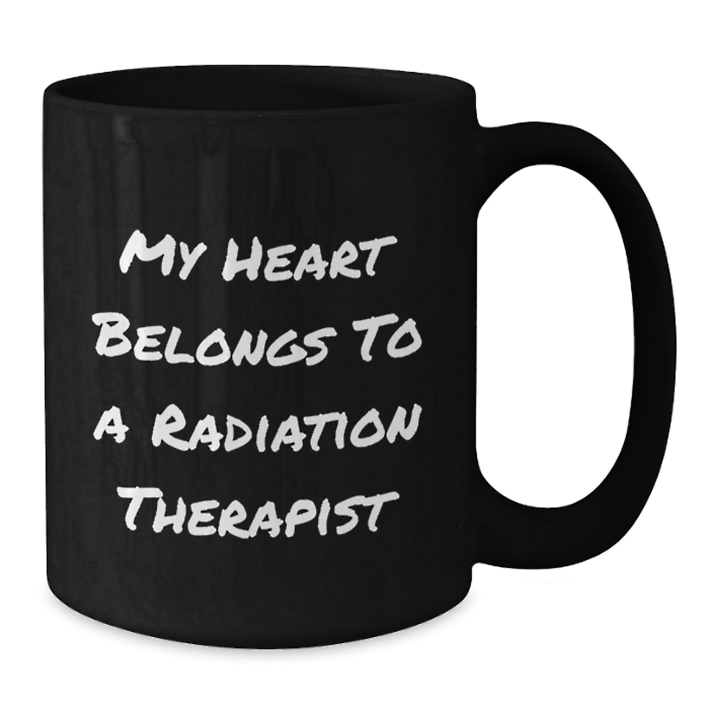 Funny Radiation Therapist Gifts for Him, Black Coffee Mug, My Heart Belongs To A Radiation Therapist, Christmas Unique Gifts from Men to Radiation Therapist - Additional