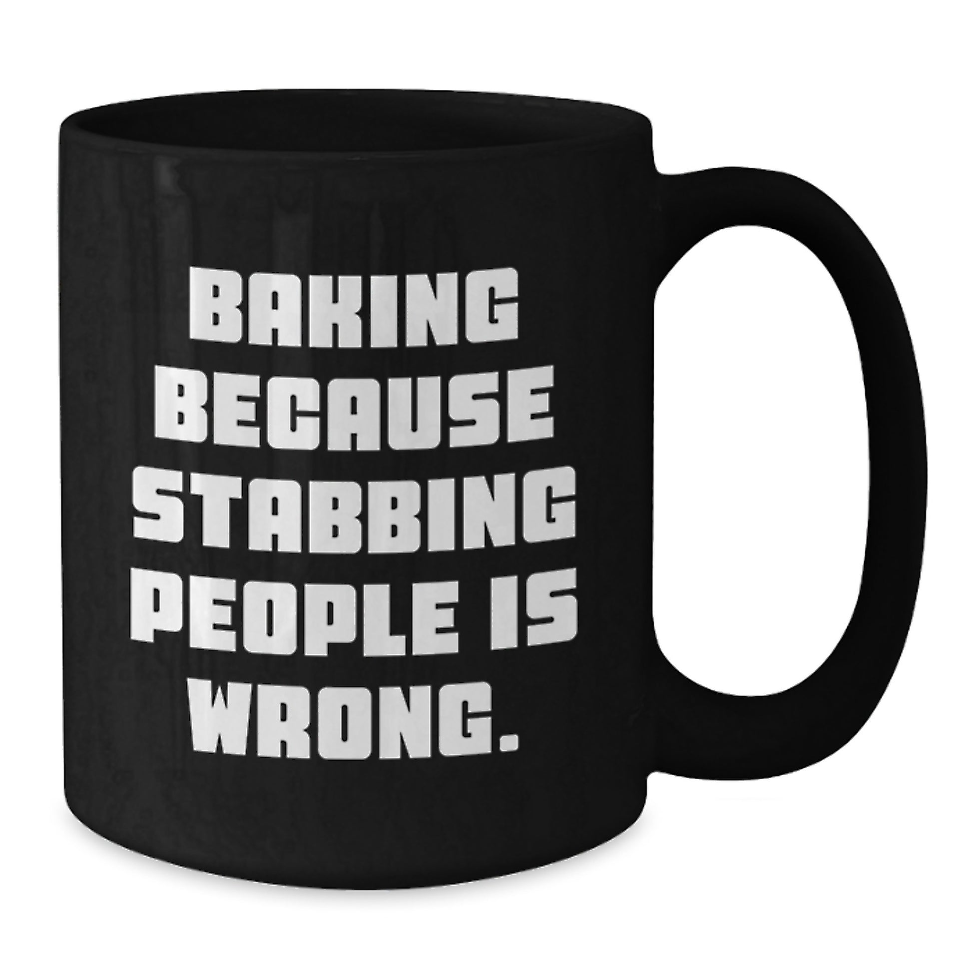 Funny Baking Gifts for Christmas, Black Coffee Mug with 'Baking Because Stabbing People Is Wrong.' Quote, Perfect for Baking Enthusiasts, Women, Men, Friends, Coworkers, Family - Additional