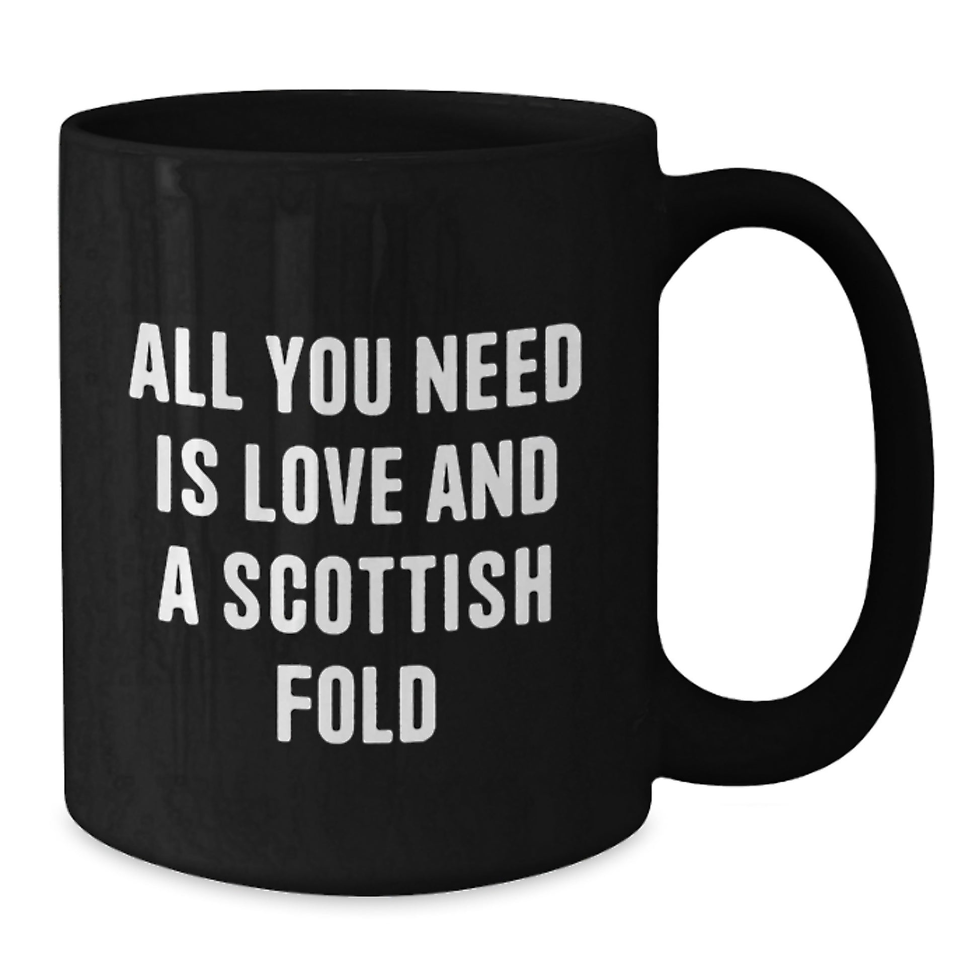 Scottish Fold Cat Lover Gifts from Men to Women, Unique Black Coffee Mug, All You Need Is Love And A Scottish Fold - Additional